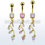 mdgz359 gold anodized belly banana w a dangling vine w cz