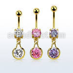 mdgz417 gold cz belly banana w round dangling w cz center