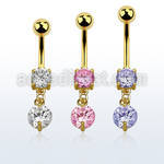 mdgz519 gold anodized belly banana w a dangling 8mm round cz