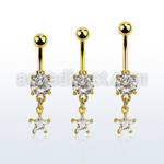 mdgzs6 gold steel belly banana w dangling prong set cz star