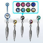 mdk583 pvd 316l steel belly banana w dangling small feather
