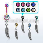 mdk638 pvd 316l steel belly banana w dangling curved feather