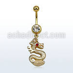 mdk721 gold steel belly banana w dangling dragon w crystal eyes