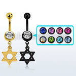 mdk758 anodized steel belly banana w prong set cz w david star