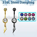 mdklit pvd plated steel belly banana w dangling lightning sign