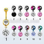 mdkz407 pvd 316l steel belly banana w dangling 8mm round cz