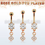 mdrz411 rose gold steel belly banana w dangling small cz flower