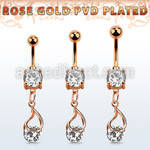 mdrz416 rose gold cz belly banana w dangling snap fit cz