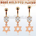 mdrz758 rose gold steel belly banana w prong set cz w david star