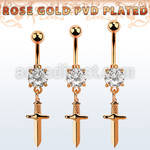 mdrz768 rose gold belly banana w 8mm  cz & dangling dagger