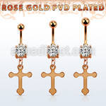 mdrzcro rose gold steel belly banana w cz vintage cross