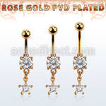 mdrzs6 rose gold steel belly banana w dangling cz star