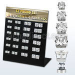 mg113 board w 24 prs. of magnetic ear studs w square clear cz