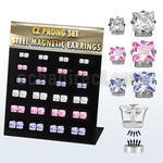 mg114 board w 24 prs. of magnetic ear studs w square color cz