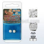 mgcz6 pair of silver magnetic earring studs with 6mm clear cz
