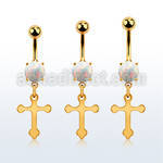 mgocro gold steel belly banana w opal  steel cross