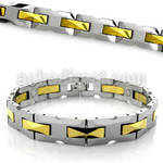 mgub5 polished tungsten h link bracelet with gold hinges