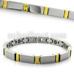mgub8 matte tungsten bracelet with gold accented hinge links