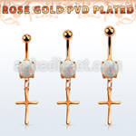 mrocrs rose gold steel belly banana w opal plain cross