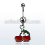 msd382 316l steel belly banana w dangling painted red cherry