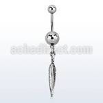 msd583 316l steel belly banana w a dangling small feather