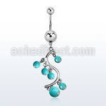 msd695 316l plain steel belly banana w vine turquoise balls