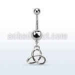 msd736 316l steel belly banana w a dangling celtic trinity knot