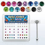 nb14mx box w silver nose bones w 2mm round mixed color crystals