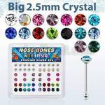 nb19mx box of silver nose bones with big 2 5mm crystal tops