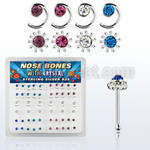 nbbxm2 box of silver nose bones with spiral sun crystal tops