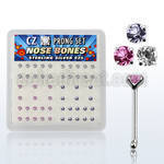 nbczbxm box of silver nose bones with 2mm color prong cz