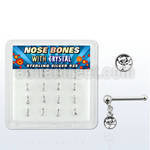 nbdc16 box of silver nose bones w ball top dangling crystal
