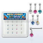 nbdm16 silver nose bones w ball dangling color crystal