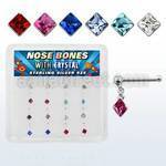 nbdqm16 silver nose bones w ball dangling square crystal