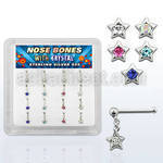 nbds16 box of silver nose bones w ball dangling star crystal