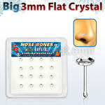 nbfb16c box of silver nose bones with 3mm clear crystal tops
