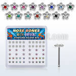 nbflbxs2 box of silver nose bones w flower with center crystal