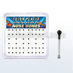 nbkbbx1 box w 52 silver nose bones w 1mm black plated ball tops