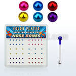 nbmtbx1 box w silver nose bone, w 1mm mix color plated ball top