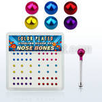 nbmtbx2 box w silver nose bones, w 2mm mix color plated ball top