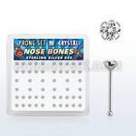 nbp14cx box w silver nose bones w 2mm clear round crystal tops