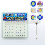nbpbxabm box of silver nose bones w ab assorted prong crystals