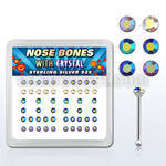 nbrdxabm box of silver nose bones with round ab assorted crystals