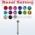 nbsb18 316l steel nose bone w 2mm round top w bezel set crystal