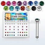 nbsxm box of 316l steel nose bones with 2mm round crystal