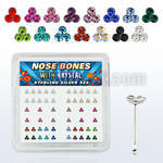 nbtrm box of silver nose bones with triple assorted crystals