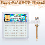 nbttz2xc box w rose gold steel nose bones w 2mm clear czs