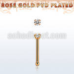 nbttzr2 rose gold  steel nose bone 20g w prong set clear 2mm cz
