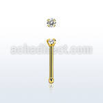 nbtzr2 gold steel nose bone, 20g w prong set 2mm round cz