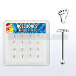 nbvft16 box of silver nose bones with silver foot shaped tops